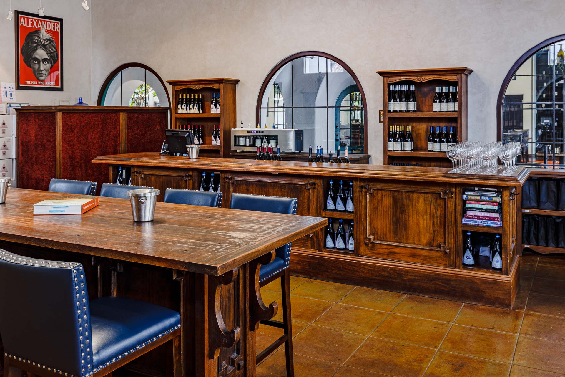 A view of the bar at Au Bon Climat Winery's tasting room in Santa Barbara, CA